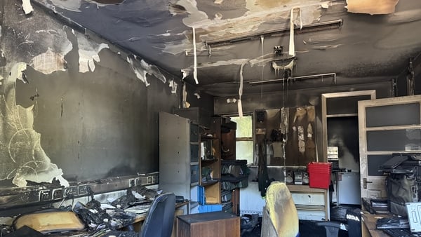 Damage from arson attack at Blackwater Garda Station, Co Wexford
