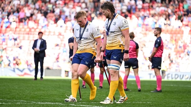 23 May 2026; Paddy McCarthy, left, and Joe McCarthy of Leinster after the Investec Champions Cup final match between Leinster and Union Bordeaux Bégles at San Mamés Stadium in Bilbao, Spain. Photo by Brendan Moran/Sportsfile