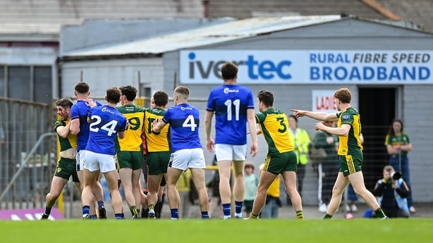 23 May 2026; Players, including Ryan McHugh of Donegal, left, tussel after the half-time whistle during the GAA Football All-Ireland Senior Championship Round 1 match between Kerry and Donegal at Fitzgerald Stadium in Killarney, Kerry. Photo by Stephen McCarthy/Sportsfile