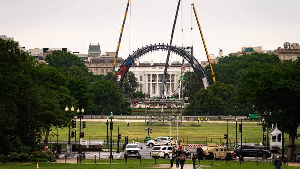 UFC fighting ring being constructed outside the White House
