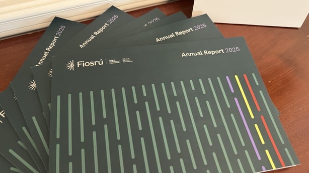 Several copies of Fiosrú's annual report for 2026 laid out on a table
