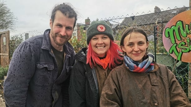 The Hometree team - Finnian -Laura - Cia at Mud Island Community Garden in Dublin City