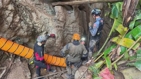 Rescuers at a cave in Laos