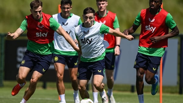26 May 2026; Joe Hodge and Jayson Molumby, left, during a Republic of Ireland training session at the FAI National Training Centre in Abbotstown, Dublin. Photo by Stephen McCarthy/Sportsfile