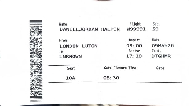 A plane ticket showing an unknown destination