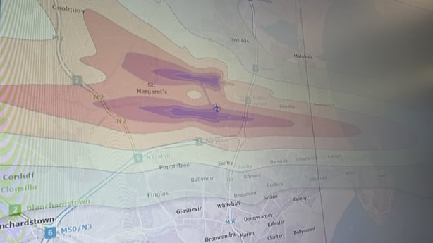 RTE A graphic depicts the noise levels surrounding Dublin Airport