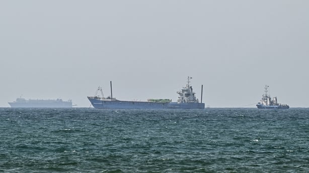 Vessels are anchored off the coast of Sharjah in the United Arab Emirates.