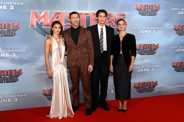 LONDON, ENGLAND - MAY 27: (L-R) Camila Mendes, Travis Knight, Nicholas Galitzine and Charlotte Riley attend the "Masters Of The Universe" UK premiere at Cineworld Leicester Square on May 27, 2026 in London, England. (Photo by Joe Maher/Getty Images)