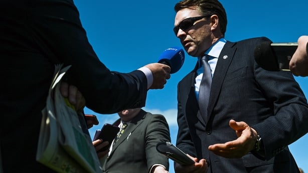 28 May 2023; Trainer AP O'Brien speaks to media during the Tattersalls Irish Guineas Festival at The Curragh Racecourse in Kildare. Photo by David Fitzgerald/Sportsfile