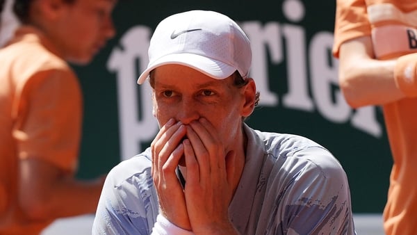 Jannik Sinner of Italy looks dejected during Day Five of the 2026 French Open at Roland Garros on May 28, 2026 in Paris, France.