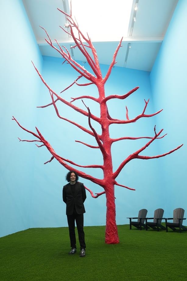 Jack White by his work, The Red Tree, during a preview for the Jack White: These Thoughts May Disappear exhibition, at the Newport Street Gallery, south east London. The exhibition marks the first public presentation of works by the American artist and musician. Picture date: Thursday May 28, 2026. 