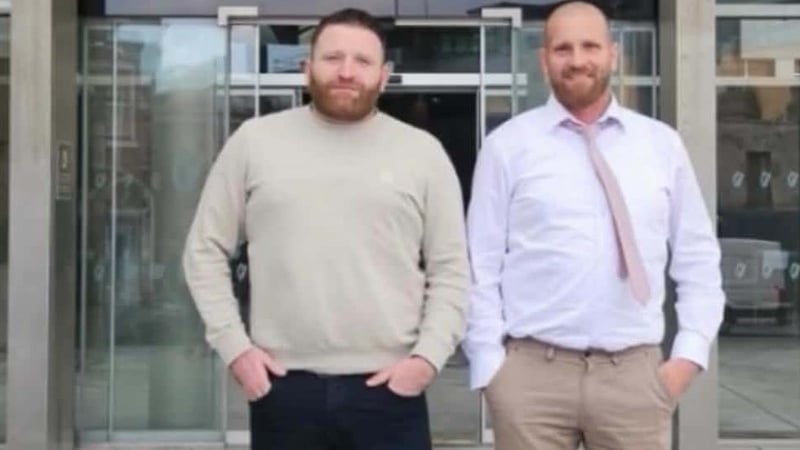 Brothers Patrick Ward (L) and John Pio Ward pictured outside court after being found not guilty of attempted murder