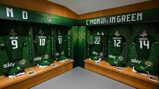 A general view inside the Republic of Ireland dressing room before the international friendly match between Republic of Ireland and Qatar at the Aviva Stadium in Dublin.
