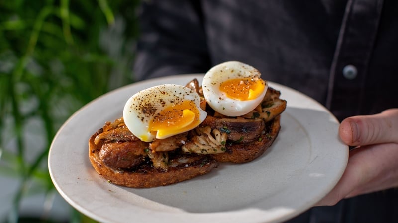 Mushrooms on toast with poached egg and tarragon