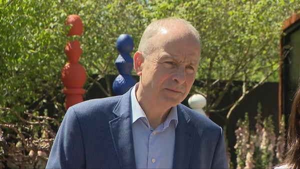 Micheal Martin speaking to reporters at the Bloom festival in Dublin