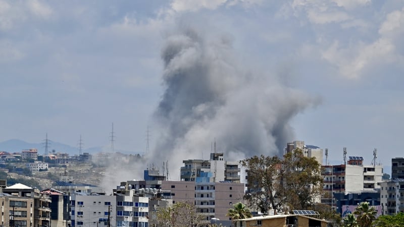 Smoke rises after an Israeli attack on the town of Abbasiyeh in Tyre, southern Lebanon