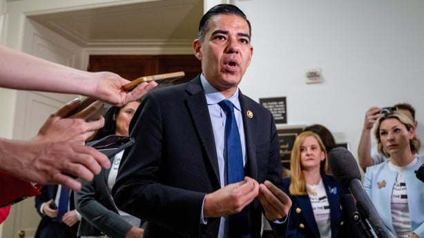 Representative Robert Garcia, a Democrat from California and ranking member of the House Oversight and Accountability Committee, speaks to members of the media