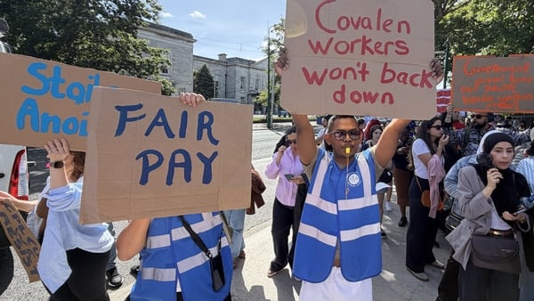 Covalen workers protesting outside Meta's Dublin HQ