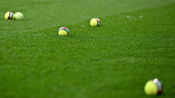 28 May 2026; Tennis balls on the pitch during the international friendly match between Republic of Ireland and Qatar at the Aviva Stadium in Dublin. Photo by Stephen McCarthy/Sportsfile