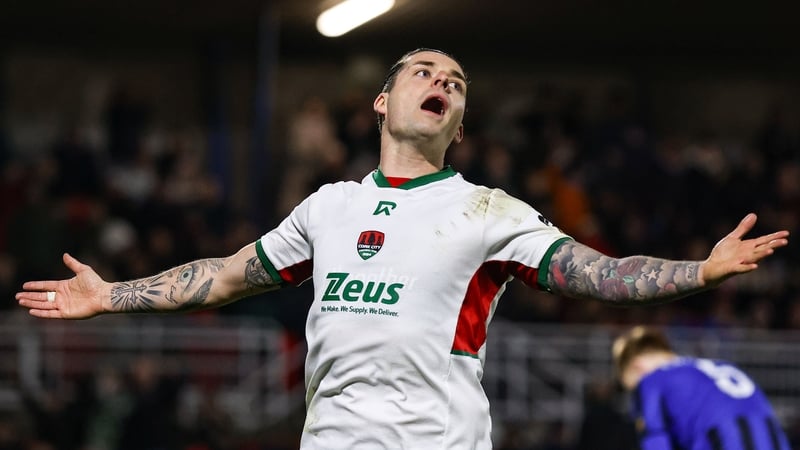 27 March 2026; Ruairí Keating of Cork City reacts to a disallowed goal during the SSE Airtricity Men's First Division match between Cork City and Athlone Town at Turner's Cross in Cork. Photo by Michael P Ryan/Sportsfile