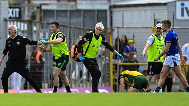 23 May 2026; Donegal manager Jim McGuinness appeals to officials following an incident at half-time of the GAA Football All-Ireland Senior Championship Round 1 match between Kerry and Donegal at Fitzgerald Stadium in Killarney, Kerry. Photo by Stephen McCarthy/Sportsfile