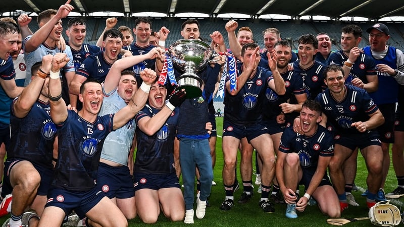 New York players celebrate with the Nickey Rackard Cup