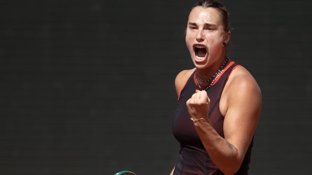 PARIS, FRANCE - MAY 30: Aryna Sabalenka of Belarus reacts during her match against Daria Kasatkina of Australia on Court Suzanne Lenglen in the third round of the singles competition at the 2026 French Open Tennis Tournament at Roland Garros on May 30th, 2026, in Paris, France. (Photo by Tim Clayton