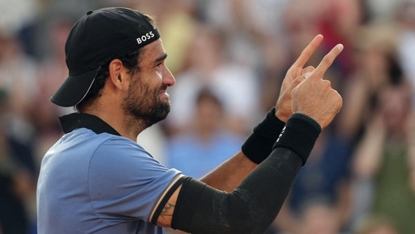 Matteo Berrettini celebratres his victory over Francisco Comesana