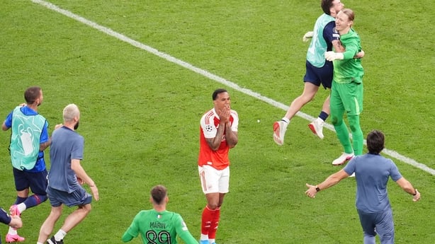 Arsenal's Gabriel (centre) reacts after the penalty shootout