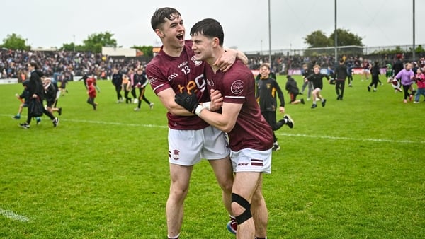 Westmeath players Shane Corcoran, left, and Daniel Scahill celebrate victory over Cavan