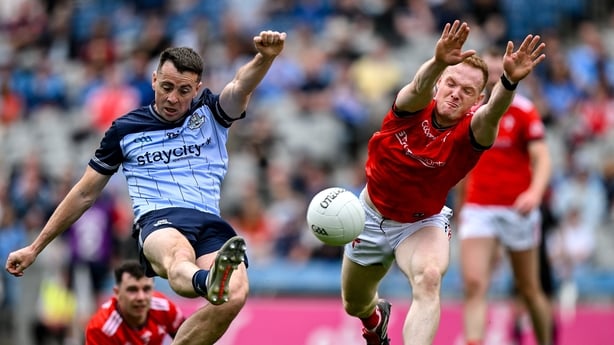 Cormac Costello of Dublin in action against Donal McKenny of Louth - 2026 All-Ireland Championship