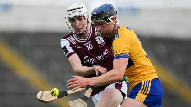 Jamie Moylan of Clare is tackled by Luke Kennedy of Galway during the Fulfil GAA Hurling All-Ireland U20 Championship final match between Clare and Galway at FBD Semple Stadium in Thurles, Tipperary. Photo by Brendan Moran/Sportsfile