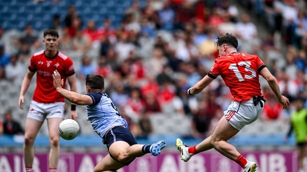 Kieran McCardle of Louth scores goal against Dublin in 2026 All-Ireland Football Championship