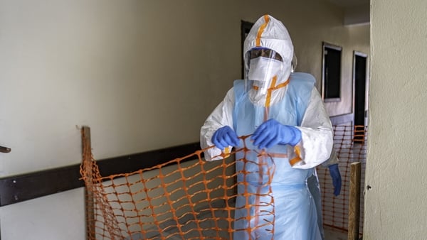 A health worker stands in a new Ebola treatment center during a visit of Tedros Adhanom Ghebreyesus, Director-General of the World Health Organization (WHO), in Bunia, in the northeastern Democratic Republic of the Congo,