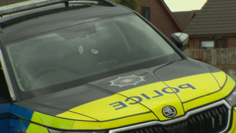 The police car after the incident in Downpatrick