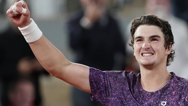 Joao Fonseca celebrates his victory over Casper Ruud
