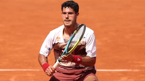 Adolfo Daniel Vallejo of Paraguay is seen in action against Moise Kouame of France in their second round match during Day Five of the 2026 French Open at Roland Garros on May 28, 2026 in Paris, France.