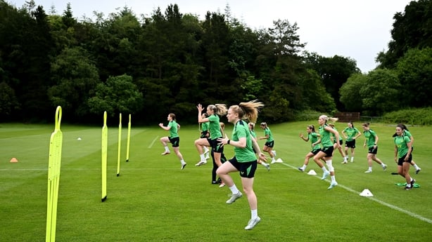 Amber Barrett and team-mates during a Republic of Ireland women's training session at Fota Island Resort in Cork. 