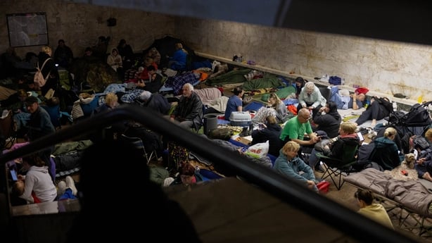 People take shelter at a metro station during an air alarm in Kyiv on June 2, 2026, amid the Russian invasion of Ukraine. Multiple explosions were heard on June 2 as missiles rocked the Ukrainian capital Kyiv, AFP journalists and officials said, with authorities urging residents to seek shelter. (Ph