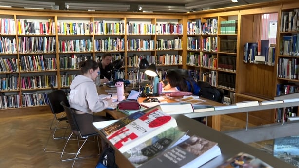 Leaving Cert students are pictured in a library, preparing for their exams