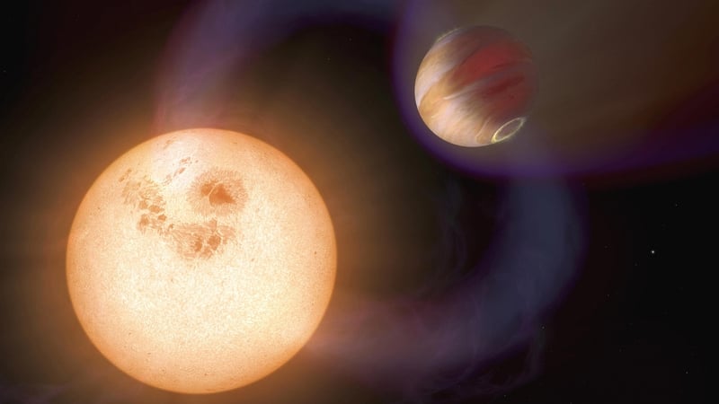 -, SPACE: Picture released 04 October 2006 by the European Space Agency shows an artist's impression of a unique type of exoplanet discovered with the Hubble Space Telescope. This image presents a purely speculative view of what such a "hot Jupiter" (word