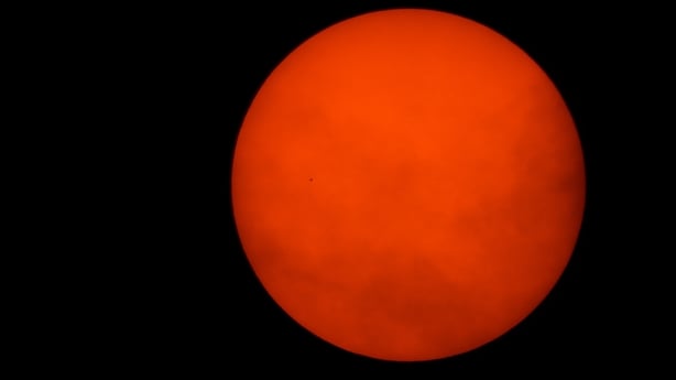 This photo shows planet Mercury passing in front of the sun, on November 11, 2019, taken from Hede-Bazouges, western France