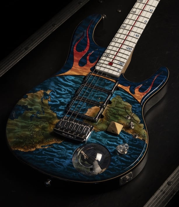 Undated handout photo issued by Gardiner Houlgate of the guitar used by spoof rock band Spinal Tap at the 2007 Wembley Live Earth concert that is expected to fetch up to £12,000 at auction. Photo: Gardiner Houlgate/PA Wire