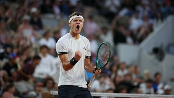 Czech Republic's Jakub Mensik reacts to a point against Andrey Rublev
