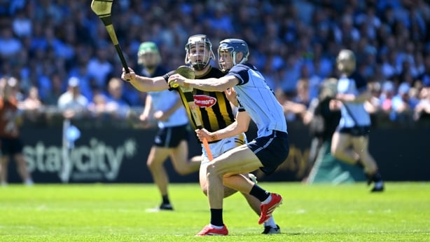 24 May 2026; Brian Hayes of Dublin in action against Harry Shine of Kilkenny during the Leinster GAA Senior Hurling Championship Round 5 match between Dublin and Kilkenny at Parnell Park in Dublin. Photo by Daire Brennan/Sportsfile