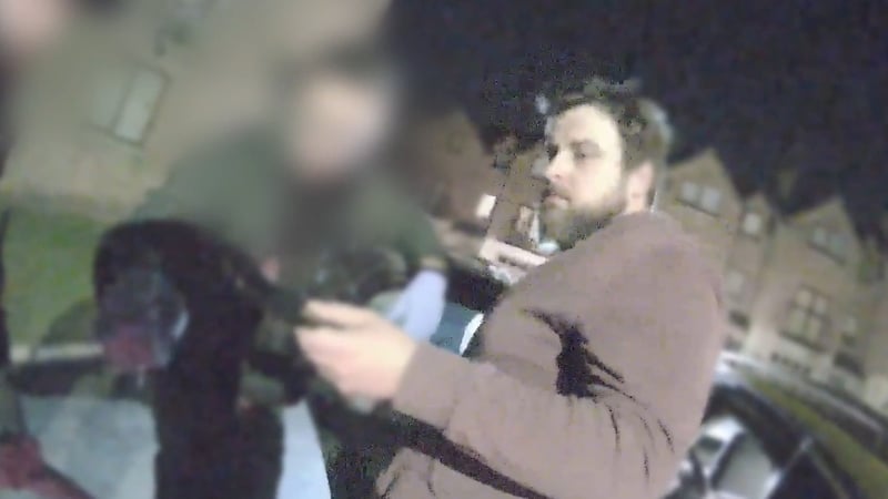 screengrab from body worn footage of issued by Police Service of Northern Ireland of the arrest of Stephen McCullagh