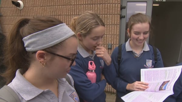 Students at Gort Community College in Co Galway discuss their English Paper 1 exam