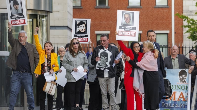 Natasha Butler with relatives of those killed during the Springhill Westrock killings outside Belfast Coroner's Court, where the inquest into the 1972 west Belfast shooting found that soldiers did not use reasonable force in shooting dead three teenagers,