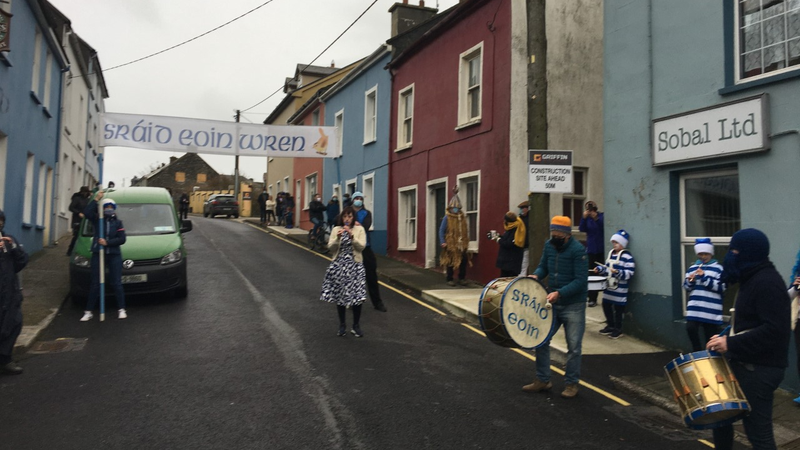 The Wrenboys were joined by a handful of neighbours during the socially distanced street-gathering