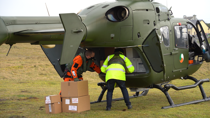 The vaccines were handed over to GPs on arrival, to be administered to residents on the islands (Image: Defence Forces)